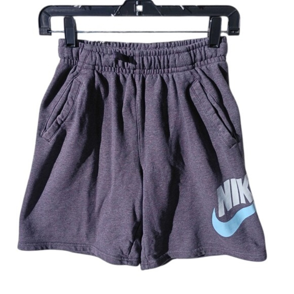 Nike Standard Fit Sweat Shorts Dark Gray Heather Light Blue Logo Size XL